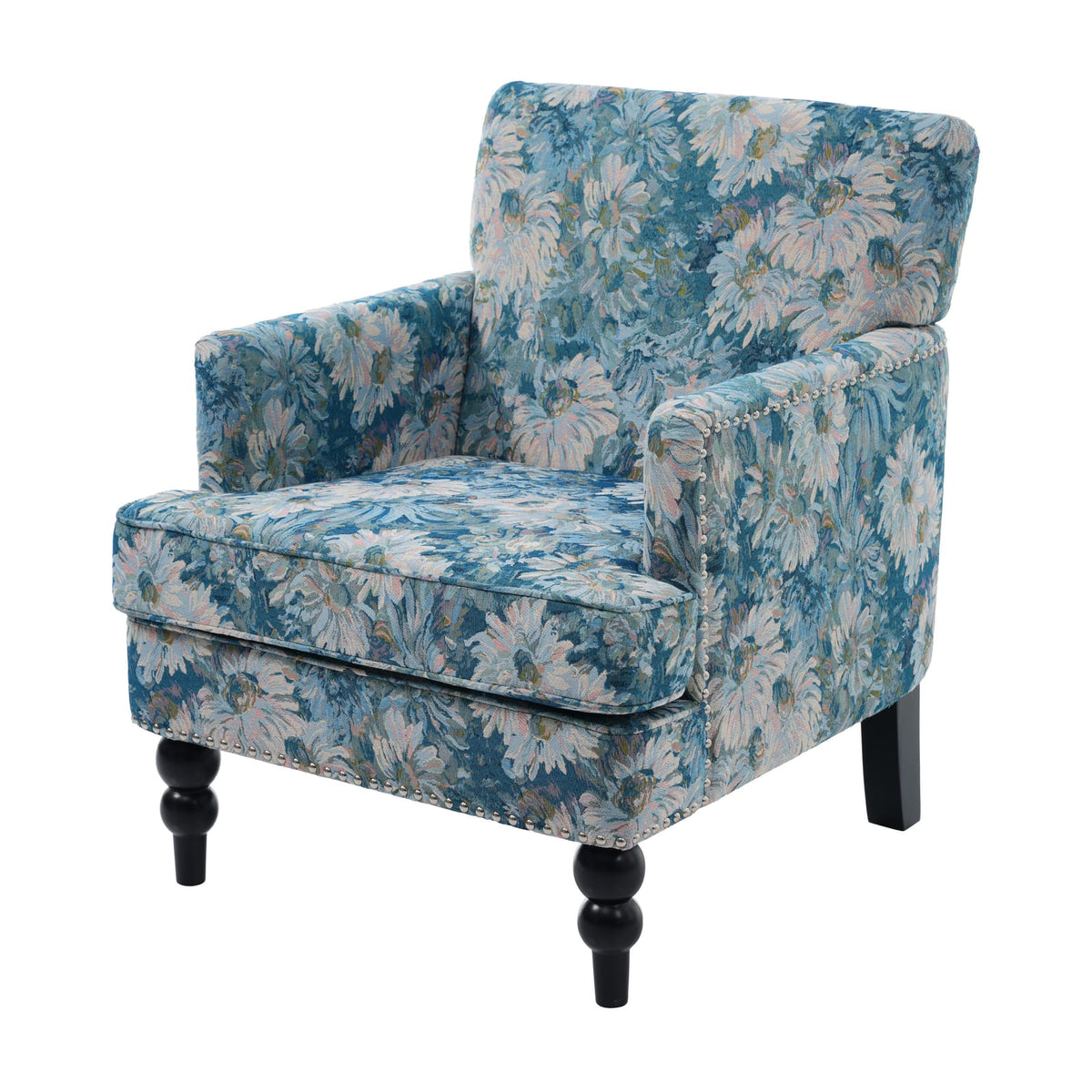 Blue Multi Club Chair with Solid Wood Base for Living Room Seating