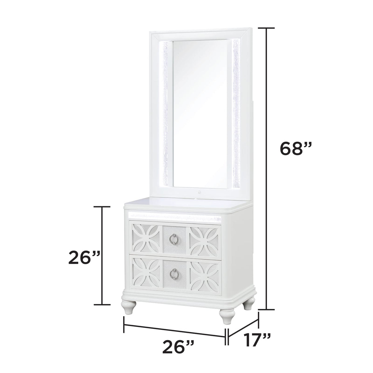 White Wood Nightstand Vanity Mirror with LED Light
