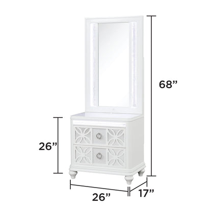 White Wood Nightstand Vanity Mirror with LED Light