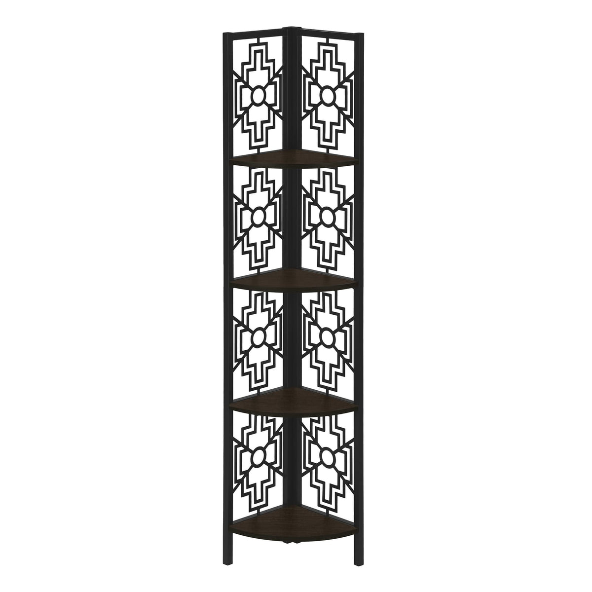 Espresso Metal Corner Bookcase with 4 Tier Wood Shelves for Living Room