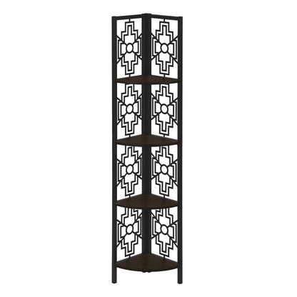 Espresso Metal Corner Bookcase with 4 Tier Wood Shelves for Living Room