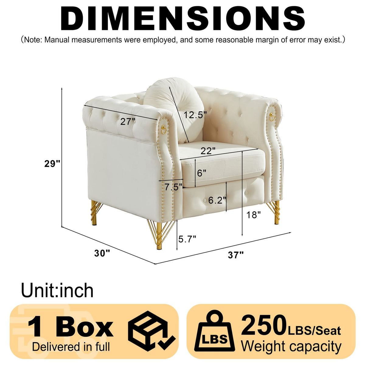 Beige Velvet Chesterfield Sofa - 1 Seat