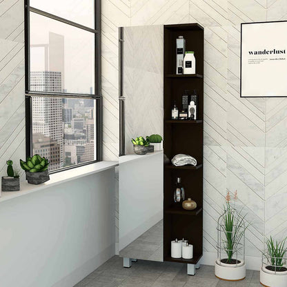 Wenge 5-Shelf Cabinet with Mirror - Storage & Style