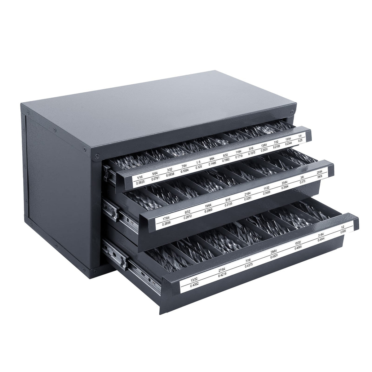 Gray Steel Drill Bit Organizer Cabinet - 3 Drawers