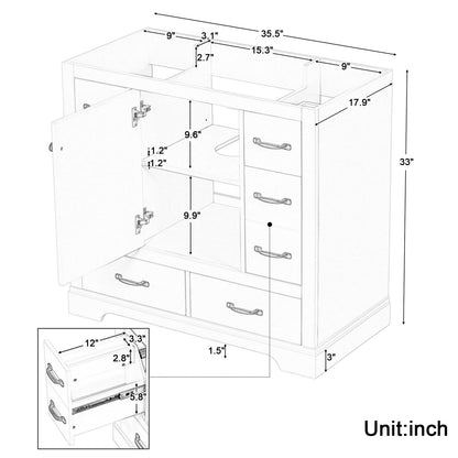 Grey Solid Wood Bathroom Vanity Cabinet Base with Six Drawers