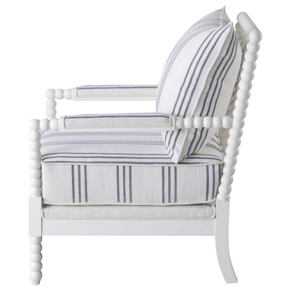 White and Navy Upholstered Stripe Accent Chair - 29.5"W
