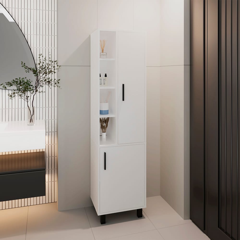 White Engineered Wood Cabinet with Legs for Bedroom Storage for Living Room