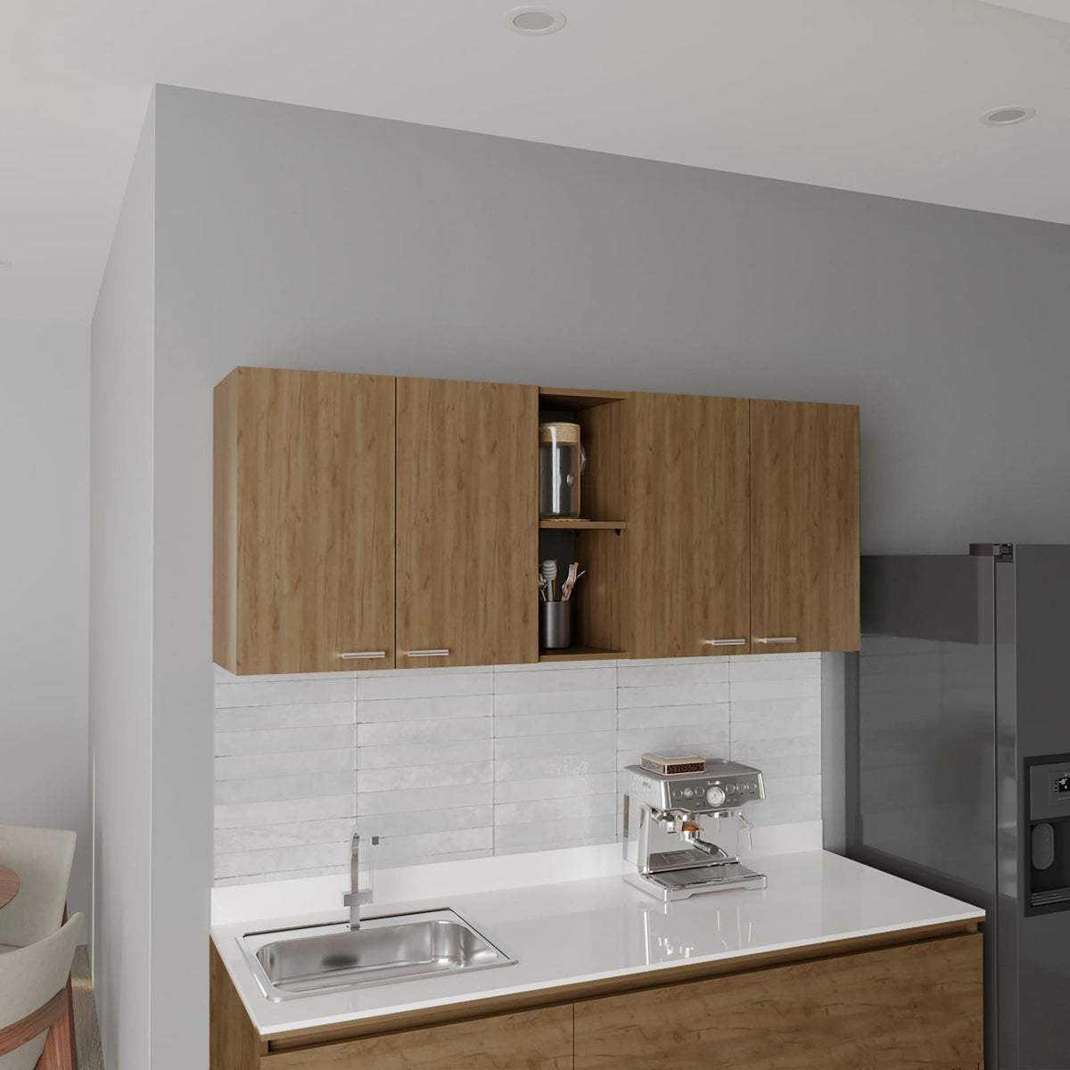 Wall Cabinet 24" H - Four Doors & Storage Shelves for Living Room