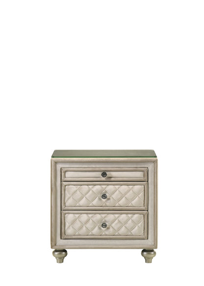 Beige Velvet Nightstand with 3 Drawers - 16" x 26" for Bedroom
