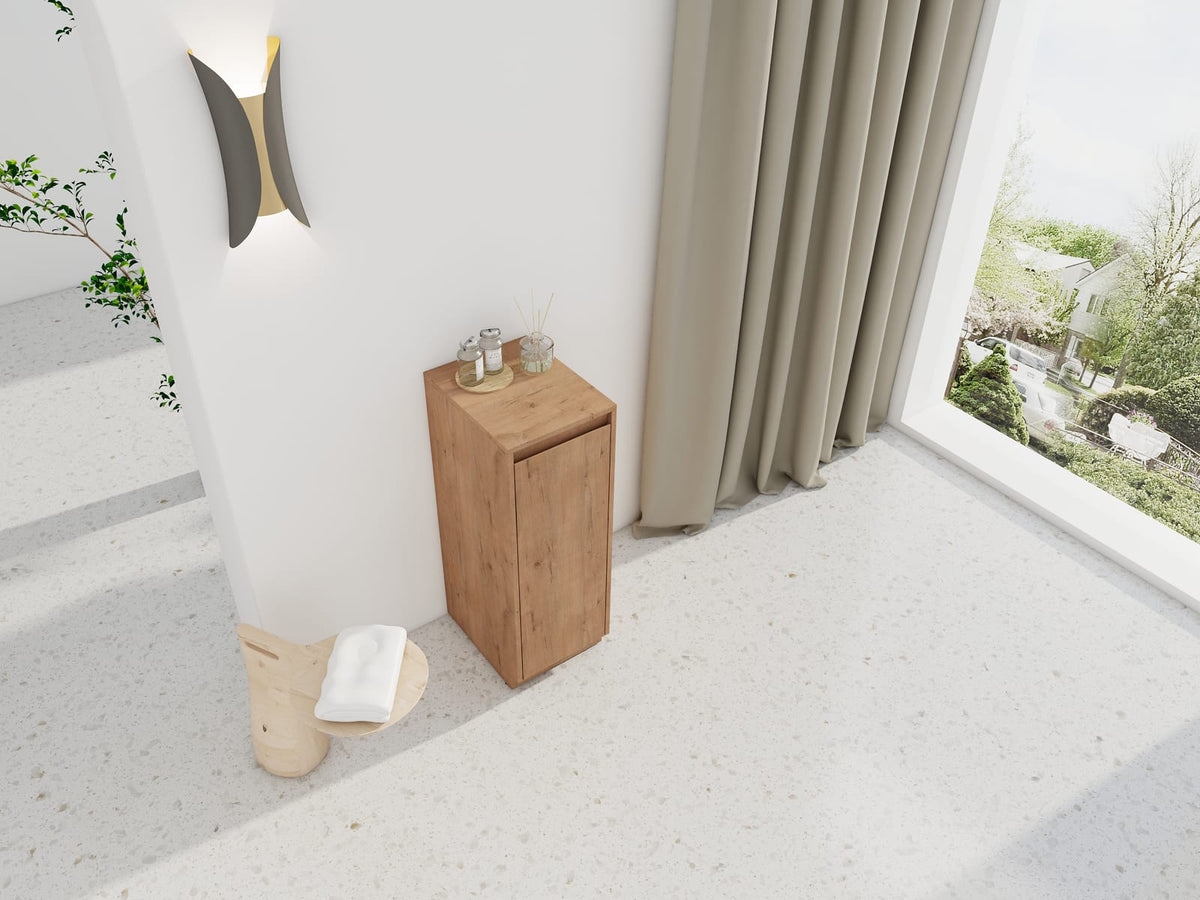 Small Freestanding Oak Bathroom Storage Cabinet - Plywood