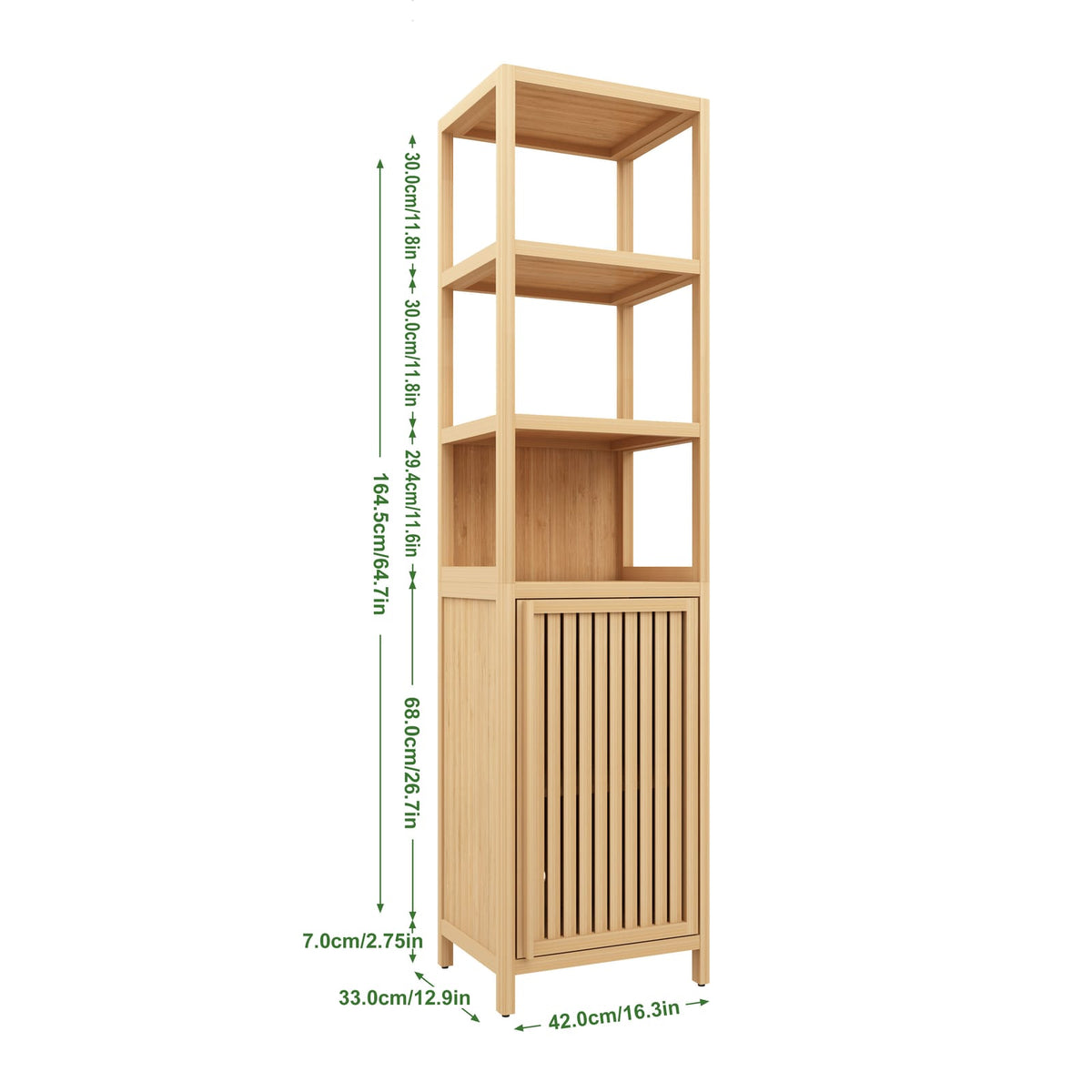 Bamboo Storage Cabinet - Tall Slim Linen Tower with Shutter Doors
