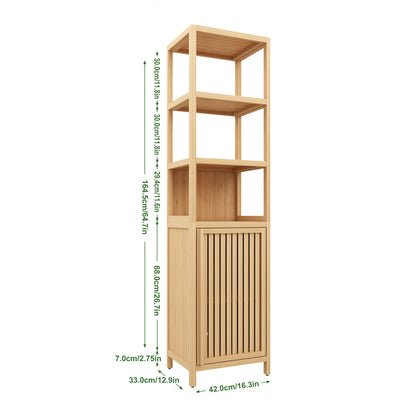 Bamboo Storage Cabinet - Tall Slim Linen Tower with Shutter Doors
