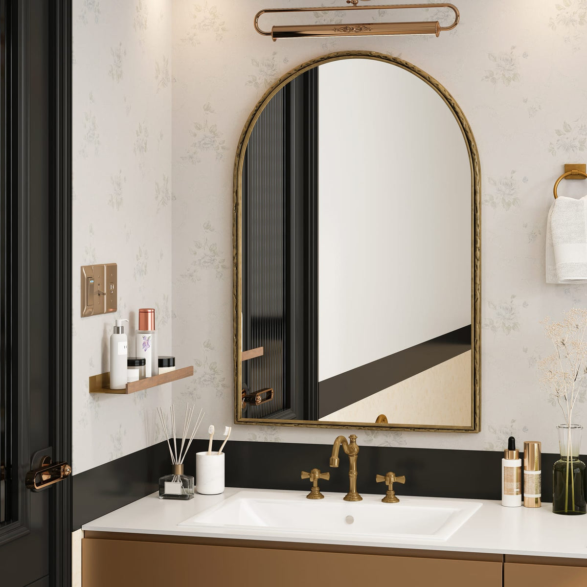 Arched Mirror - Gold Wall Decor for Bathroom & Living Room