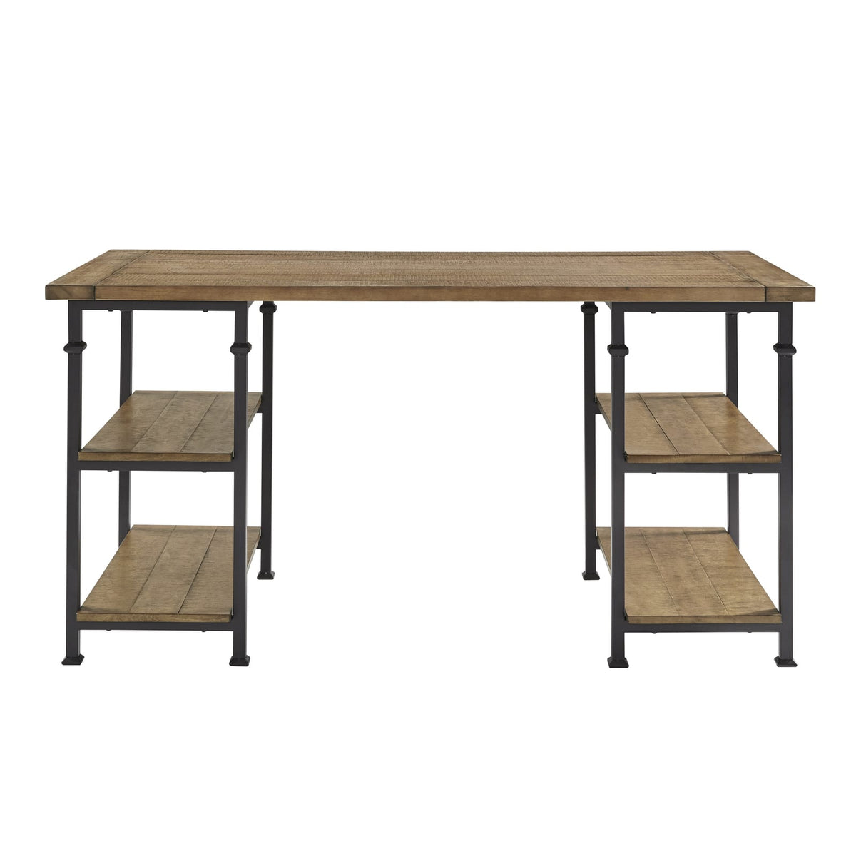 Vintage Industrial Writing Desk - Black Metal & Solid Wood Shelves