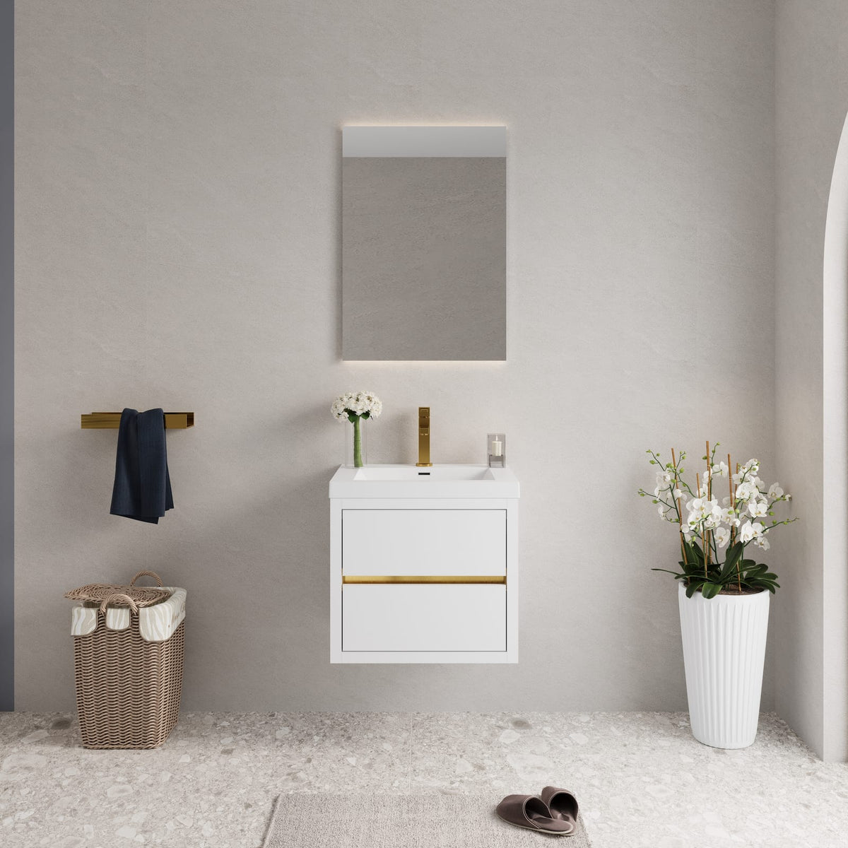 Glossy White Bathroom Vanity - Storage & Sink Unit