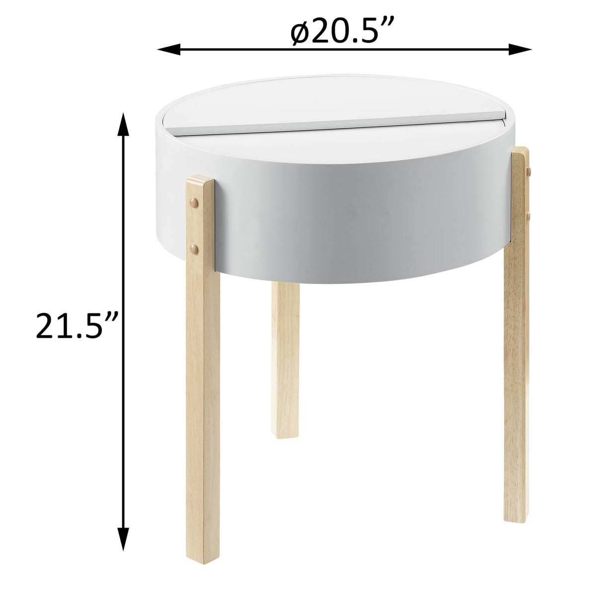 Round White Pine End Table with Storage