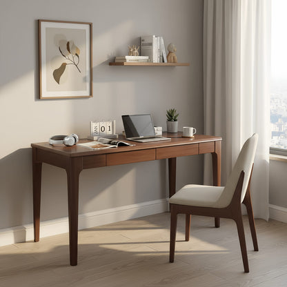 Walnut Solid Wood Desk - 47" Home Office Table for Living Room