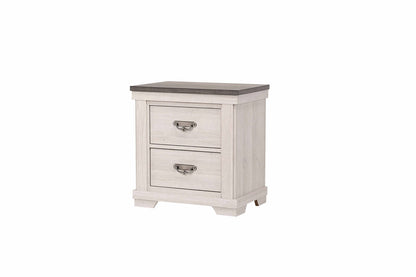 Beige Gray White Two Drawer Nightstand - Farmhouse Bedroom Nightstand