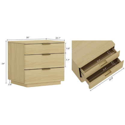 Natural Oak Nightstand - 26" Modern Design for Bedroom