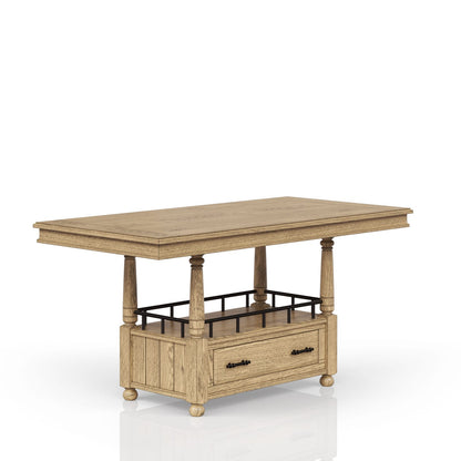 Caramel Solid Wood Dining Table with Storage Drawer for Kitchen