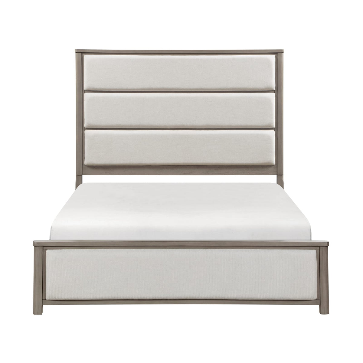 Queen Light Gray Wood Bed Frame Modern Panel Bed