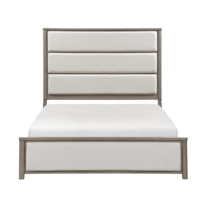 Queen Light Gray Wood Bed Frame Modern Panel Bed