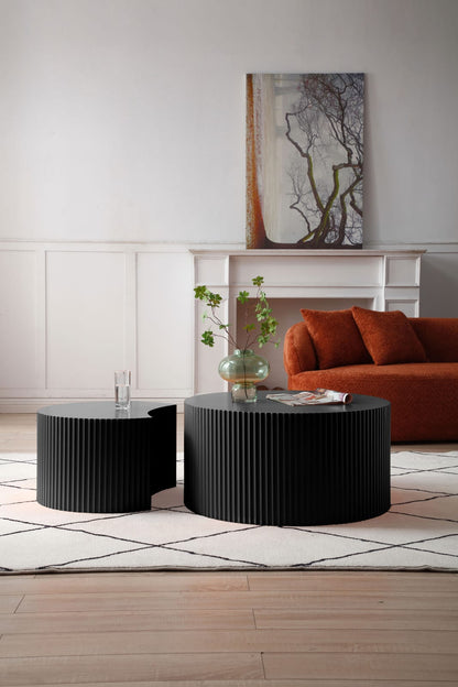 Black Nesting Side Table Set - 2 Round Tables for Living Room