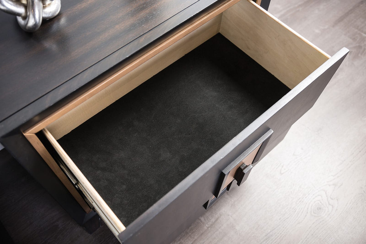 Espresso Solid Wood Bedroom Dresser with Gold Accent Trim Storage
