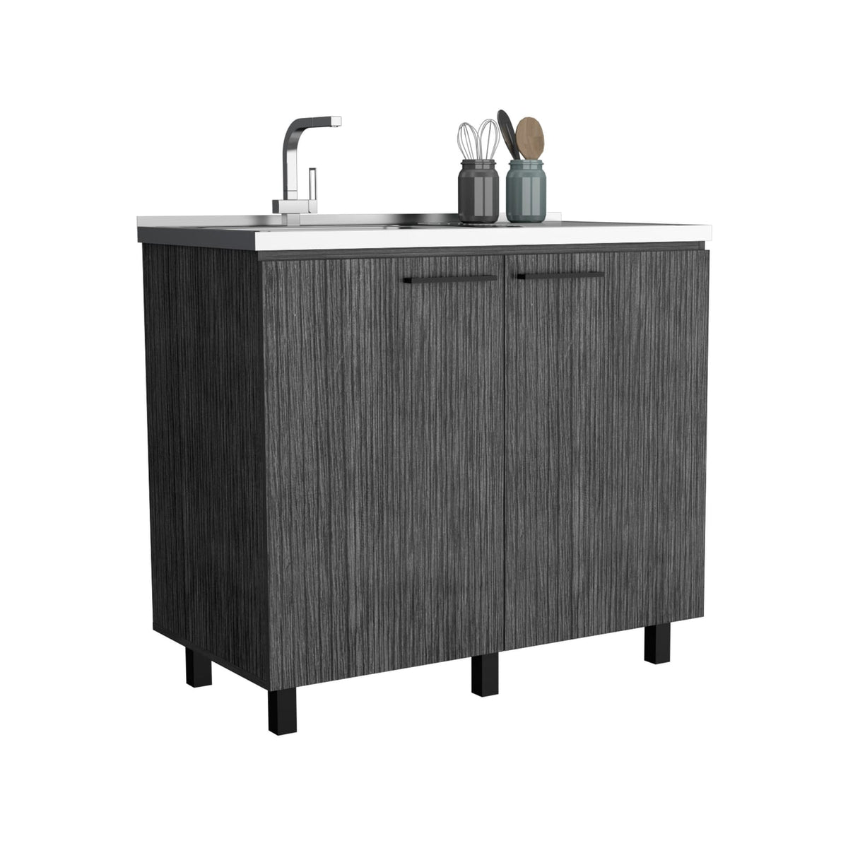2 Freestanding Utility Base Cabinet - Smokey Oak Kitchen Sink