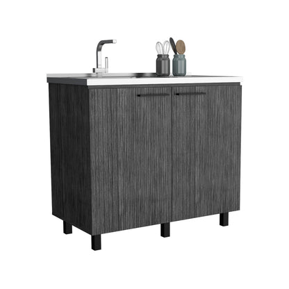 2 Freestanding Utility Base Cabinet - Smokey Oak Kitchen Sink