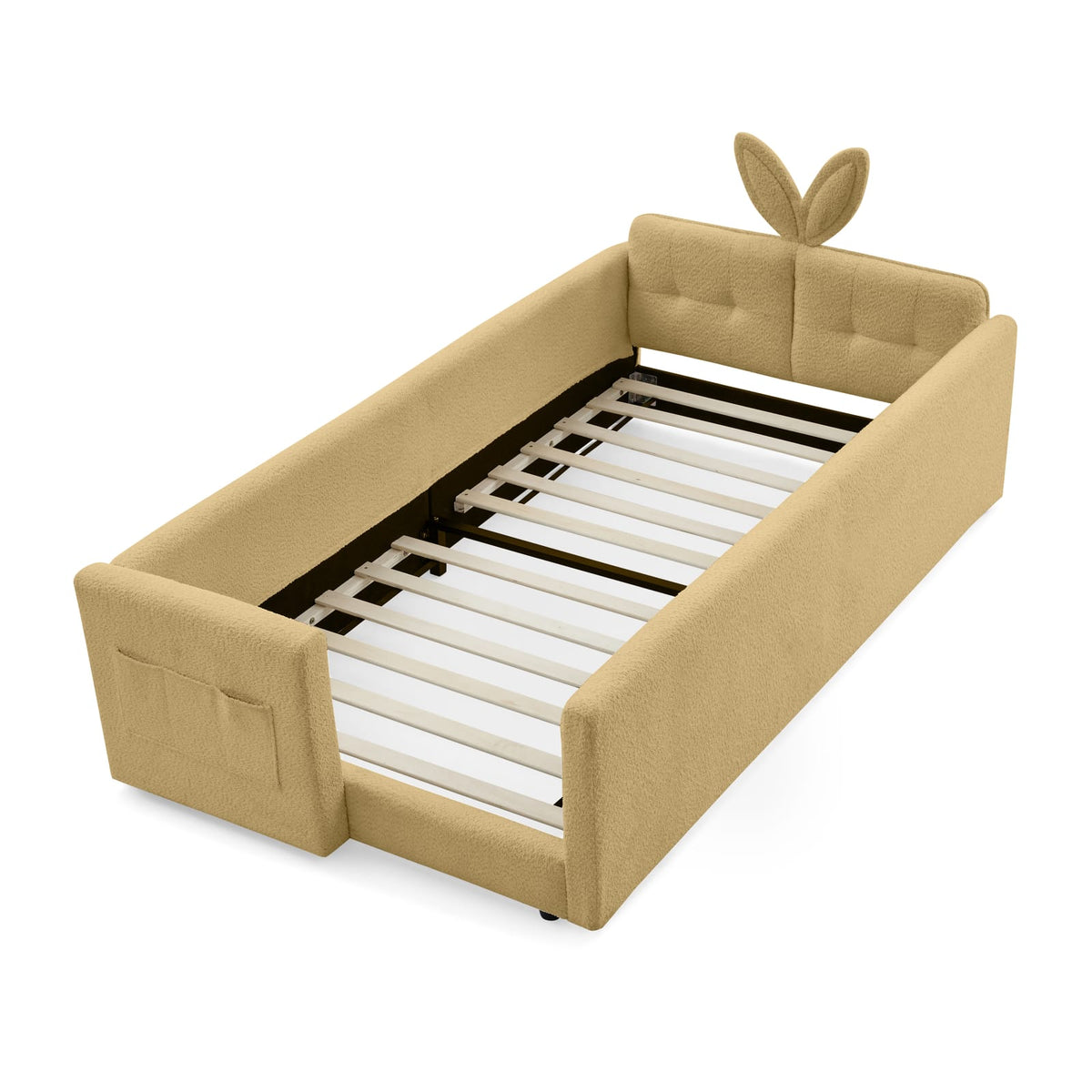 Twin Yellow Upholstered Bed Frame with Boucle Fabric for Bedroom