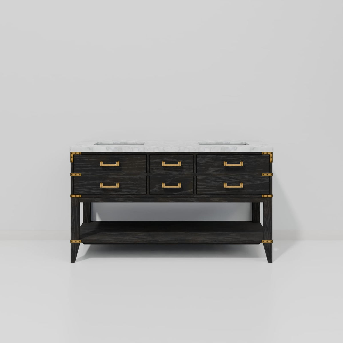 Black Oak Bath Vanity with Carrara Marble - 60" W for Bathroom