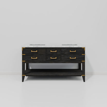 Black Oak Bath Vanity with Carrara Marble - 60" W for Bathroom