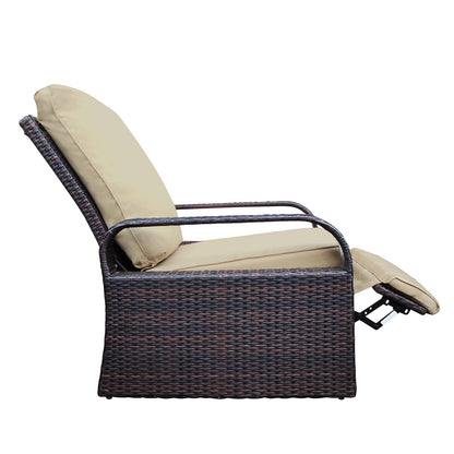Khaki Patio Recliner Lounge Chair - Outdoor Wicker Set