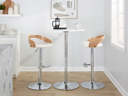 Adjustable Barstool Set - Chrome, White Faux Leather Dining Seating