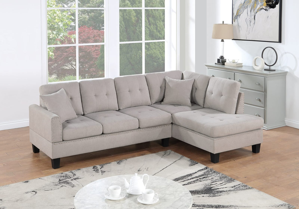 2-Piece Mushroom Fabric Sectional Sofa Set - L-Shaped, 5 Seats