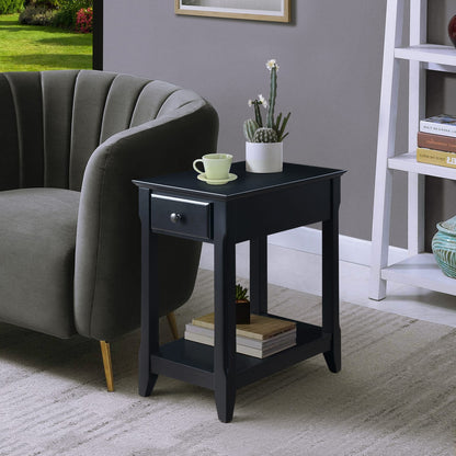 Black Rectangular Accent Table with Storage for Living Room