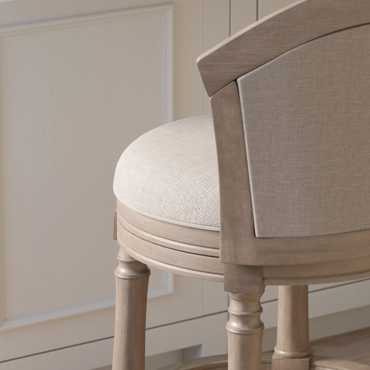 Gray Barrel-Back Bar Stool - Swivel & Upholstered Comfort