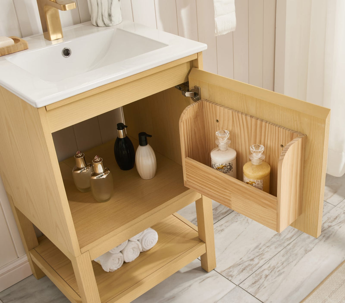 Natural Ash Bathroom Vanity - 20 Inch Solid Wood