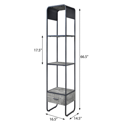 2-Shelf Side Pier with Drawer - Concrete Grey Black for Living Room