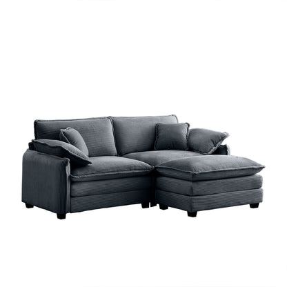 Grey Corduroy 2-Seat Sofa with Footstool - Perfect Living Room Addition