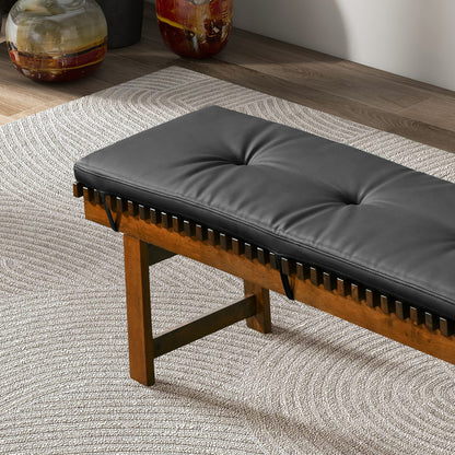 Lucia Bench - Black PU Leather Mid-Century Modern for Bedroom