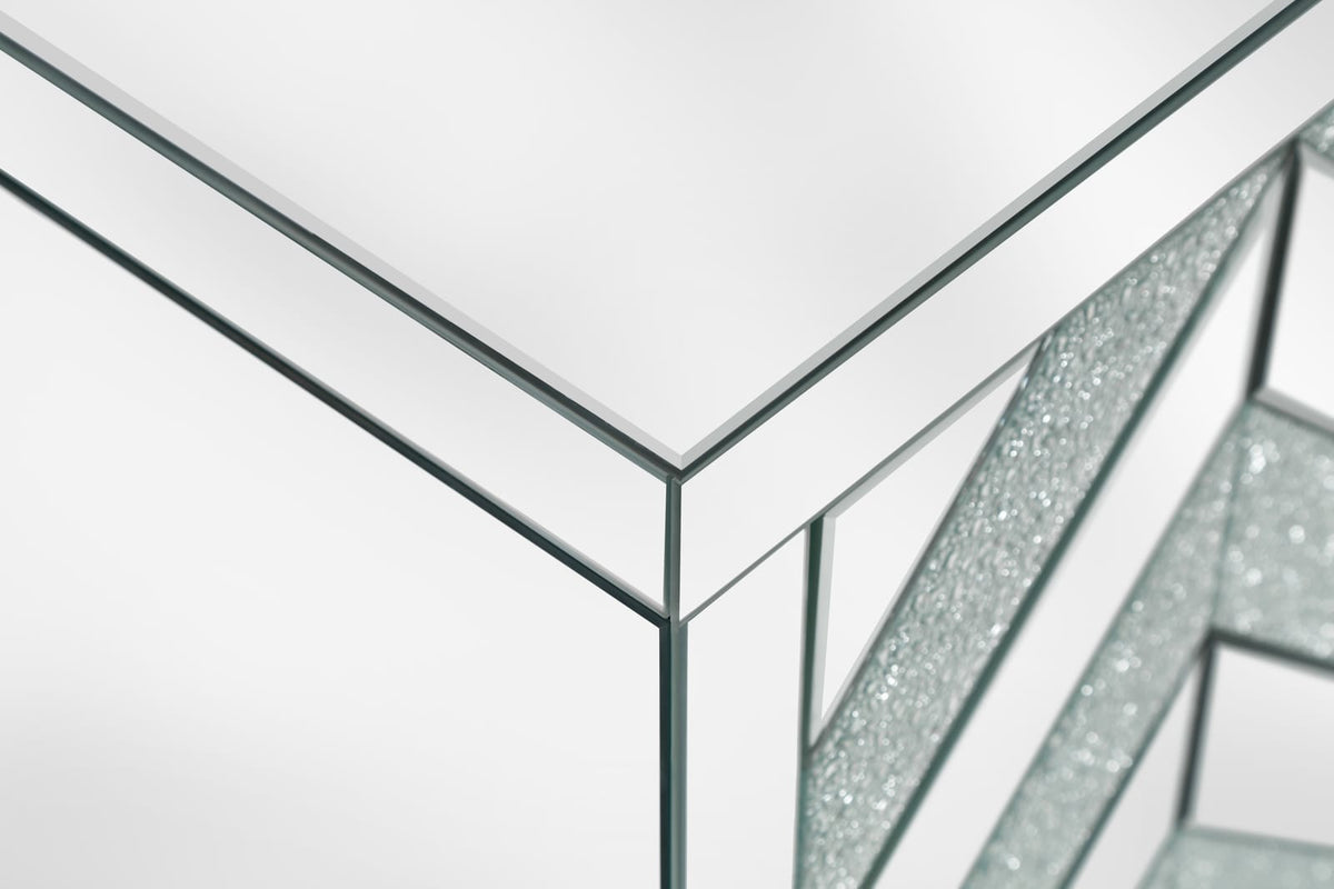 Silver Grey MDF Glass Storage Cabinet with Mirror - Bedroom Storage