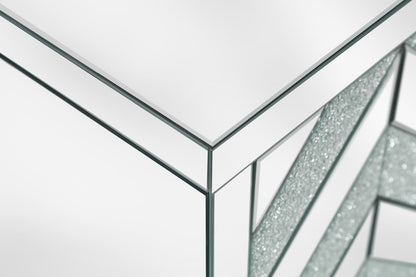 Silver Grey MDF Glass Storage Cabinet with Mirror - Bedroom Storage