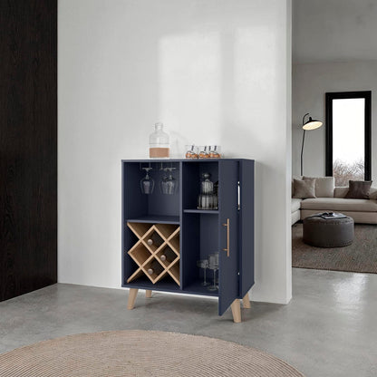 Bar Cabinet 38.6" H, Natural+ Blue Engineered Wood Storage for Living Room