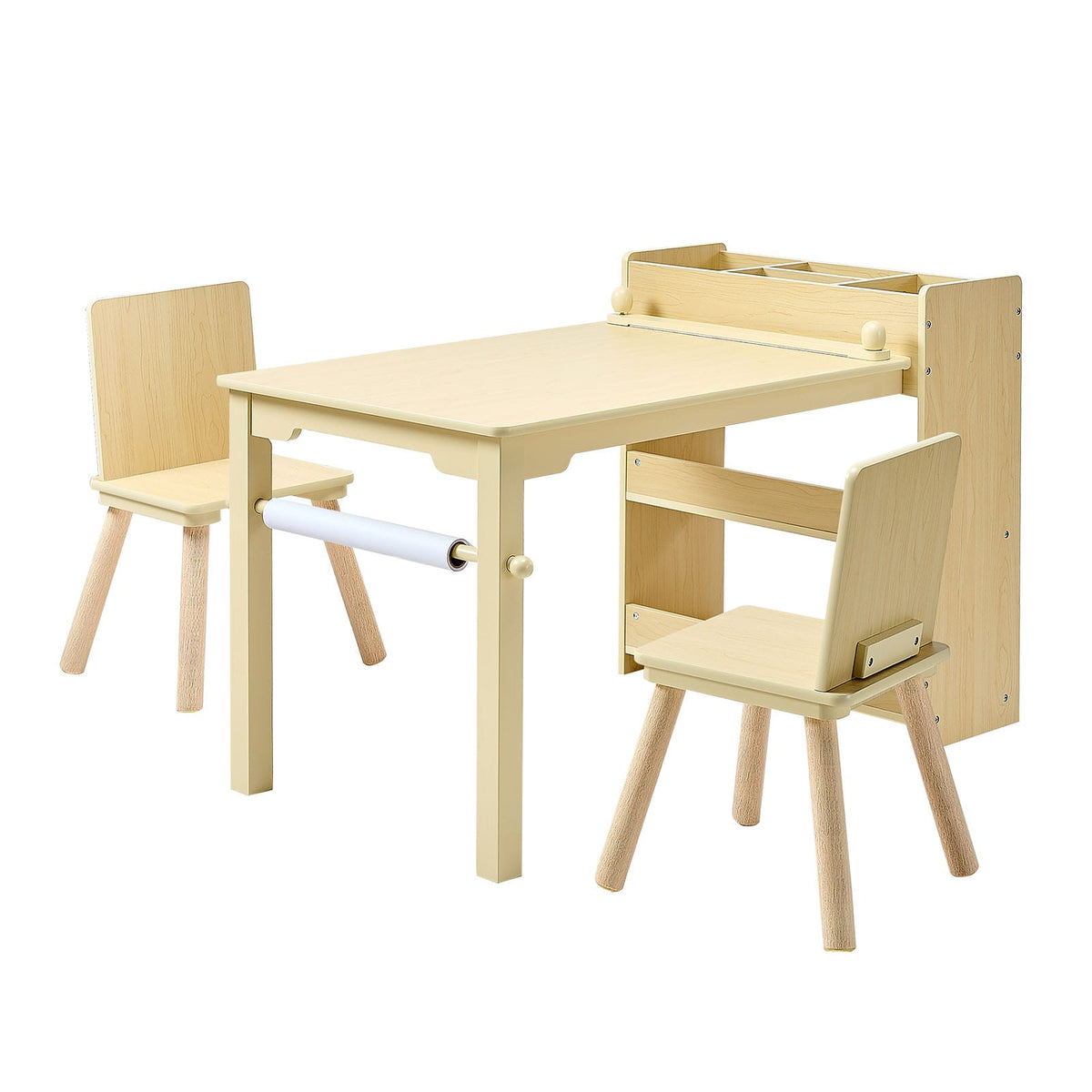 Kids Art Table & 2 Chairs - Wood Storage Desk