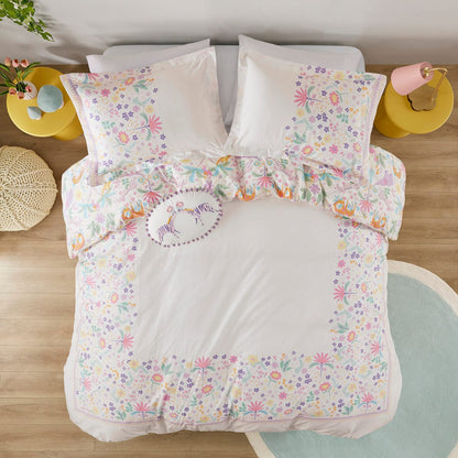 Colorful Floral Reversible Duvet Cover Set - Queen Size
