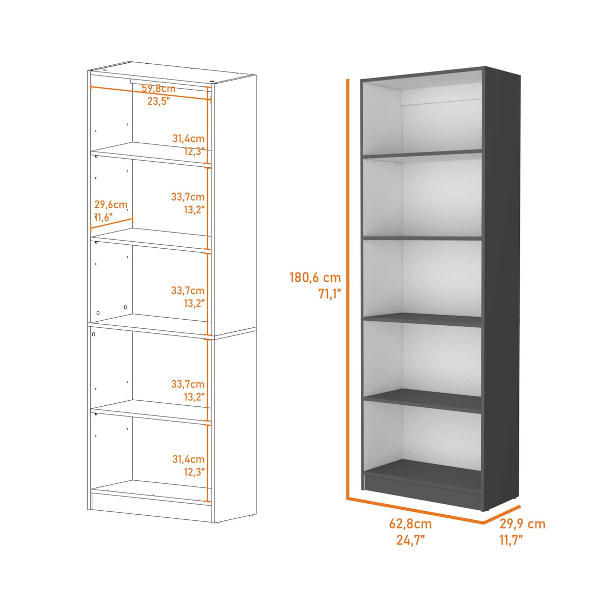 Multicolor 4-Shelf Bookcase - Pine Engineered Wood for Living Room