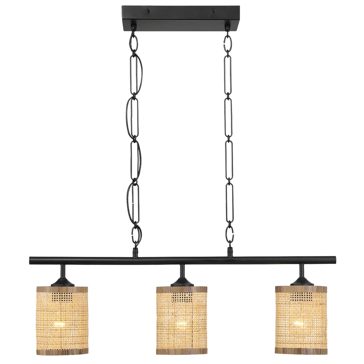 Black Metal Rattan Farmhouse Ceiling Lamp for Dining Room