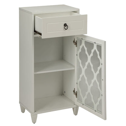 White Side Table with Drawer and Door - Compact Design for Living Room